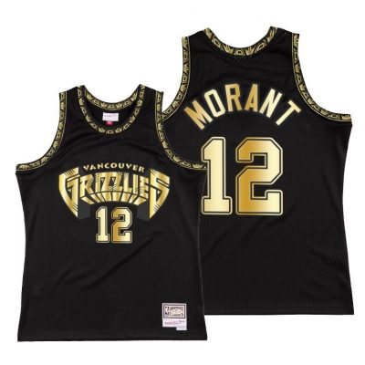 Men Memphis Grizzlies Ja Morant Throwback 90s Black Golden Collection Jersey