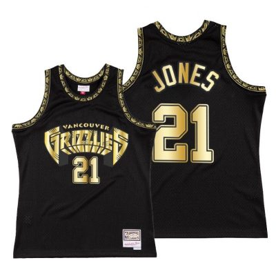 Men Memphis Grizzlies Tyus Jones Throwback 90s Black Golden Collection Jersey
