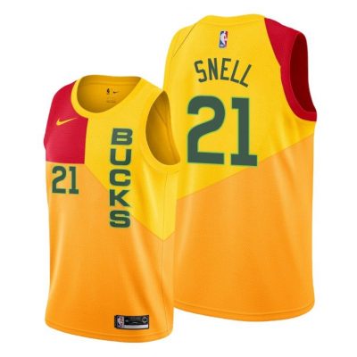 Men Men Bucks #21 Tony Snell City Edition Yellow Jersey