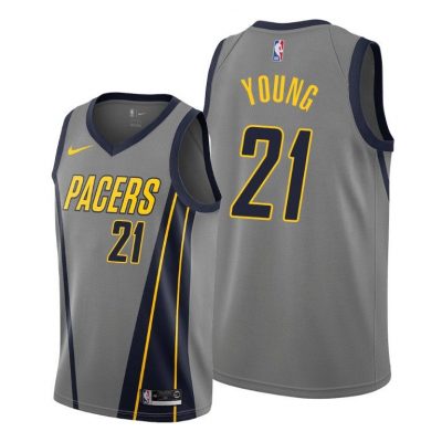 Men Men Pacers #21 Thaddeus Young City Edition Gray Jersey