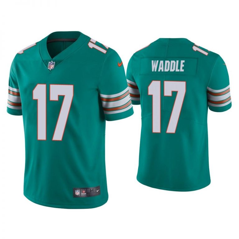 Men Miami Dolphins Jaylen Waddle Vapor Limited Aqua Jersey