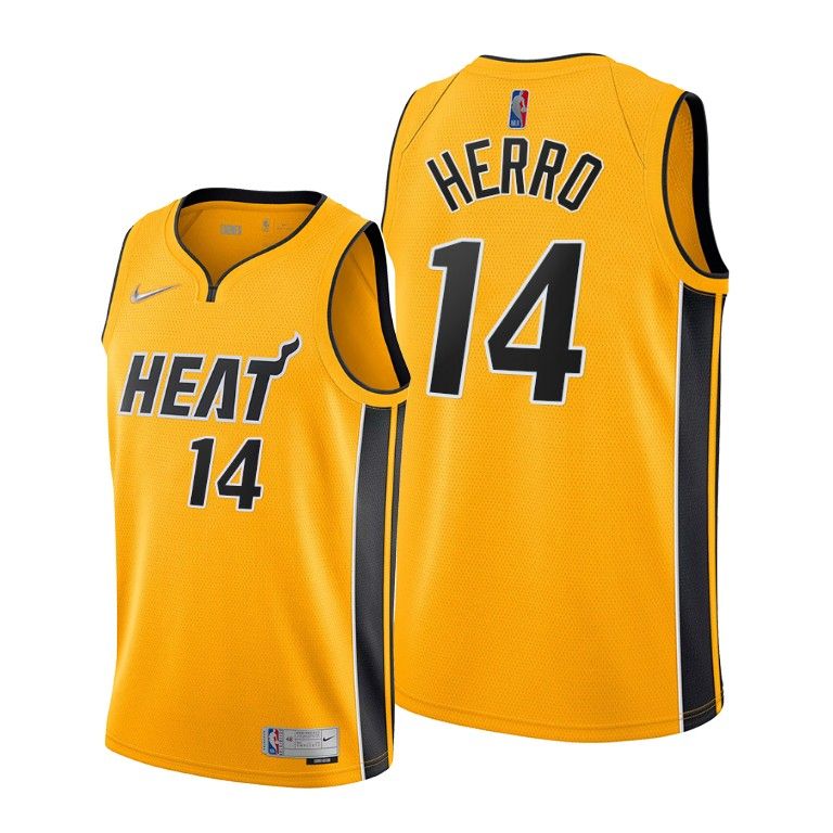 Men Miami Heat #14 Tyler Herro Yellow 2020-21 Earned Edition Jersey