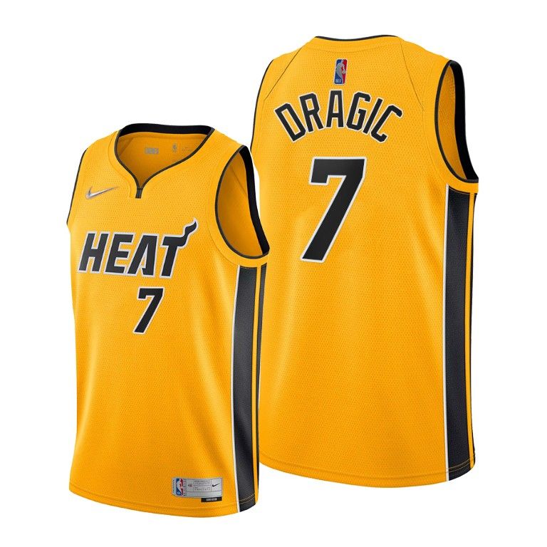 Men Miami Heat #7 Goran Dragic Yellow 2020-21 Earned Edition Jersey