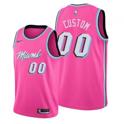 Men Miami Heat Pink Custom #00 Earned Jersey