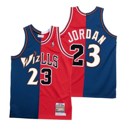 Men Michael Jordan Retired Number Jersey Bulls X Wizards Split Special Edition Red Navy