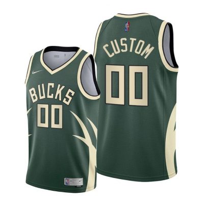 Men Milwaukee Bucks #00 Custom Green 2020-21 Earned Edition Jersey