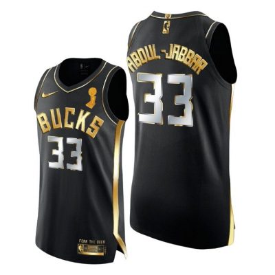 Men Milwaukee Bucks 2021 NBA Finals Champions Kareem Abdul-Jabbar #33 Golden Edition Jersey Black