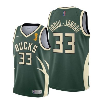 Men Milwaukee Bucks 2021 NBA Finals Champions Kareem Abdul-Jabbar #33 Jersey Green