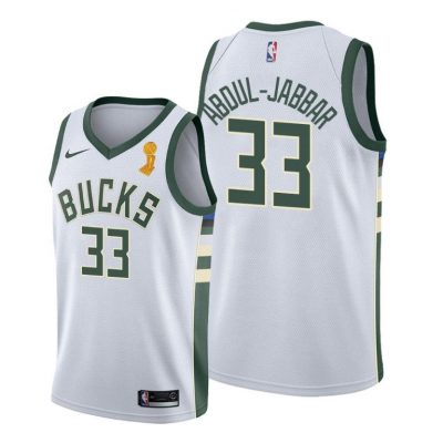 Men Milwaukee Bucks 2021 NBA Finals Champions Kareem Abdul-Jabbar #33 Jersey White