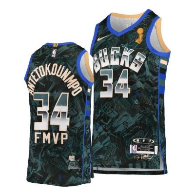 Men Milwaukee Bucks #34 Giannis Antetokounmpo Green 2021 FMVP Jersey Select Series