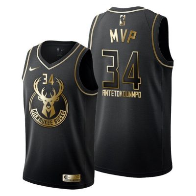 Men Milwaukee Bucks Giannis Antetokounmpo Black 2019 MVP Jersey