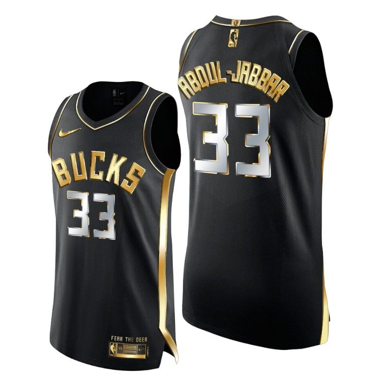 Men Milwaukee Bucks Kareem Abdul-Jabbar Golden Edition Limited Black Jersey 2020-21