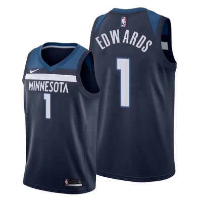 Men Minnesota Timberwolves #1 Anthony Edwards Navy Icon Jersey 2020 NBA Draft