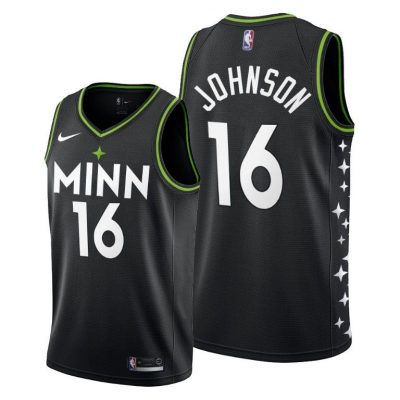 Men Minnesota Timberwolves #16 James Johnson Black 2020-21 City Edition Jersey New Uniform
