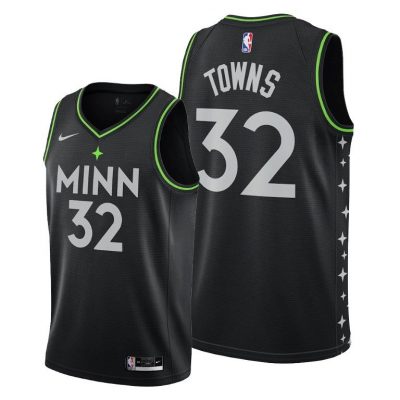 Men Minnesota Timberwolves #32 Karl-Anthony Towns Black 2020-21 City Edition Jersey New Uniform