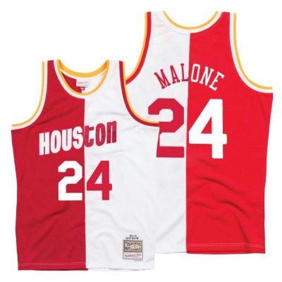 Men Moses Malone #24 Rockets Split Vintage Jersey