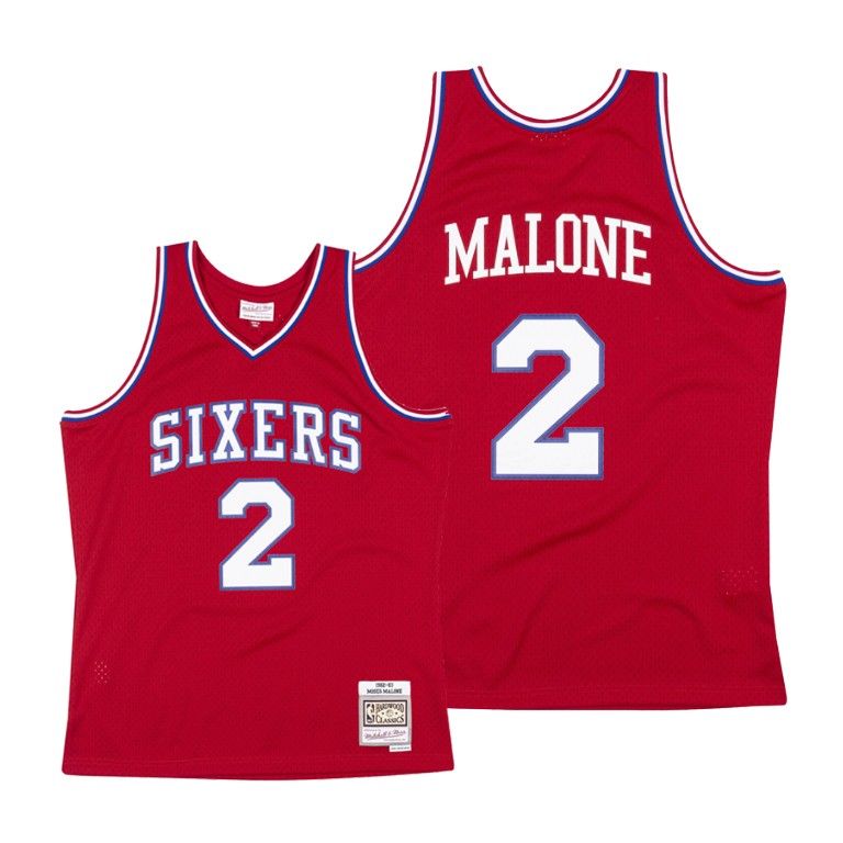 Men Moses Malone Philadelphia 76Ers Hardwood Classics Red Jersey