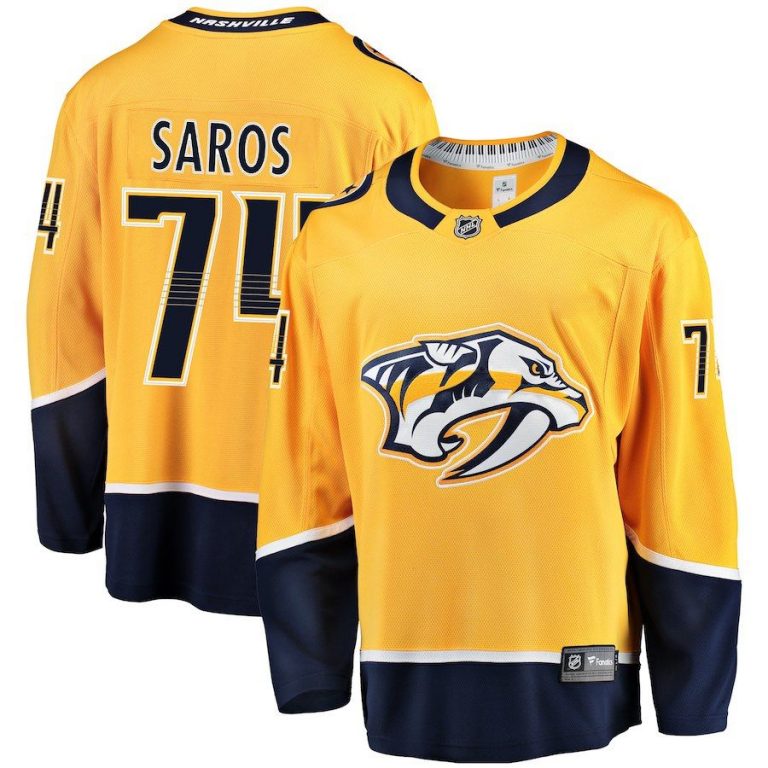 Men Nashville Predators Juuse Saros Gold Breakaway Player Jersey