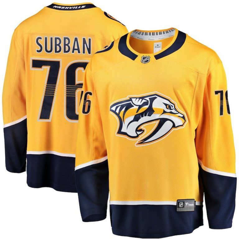 Men Nashville Predators PK Subban Gold Breakaway Player Jersey