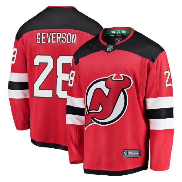 Men New Jersey Devils Damon Severson Red Home Breakaway Player Jersey