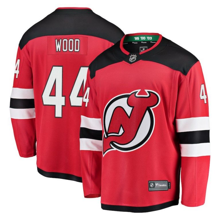 Men New Jersey Devils Miles Wood Red Home Breakaway Player Jersey