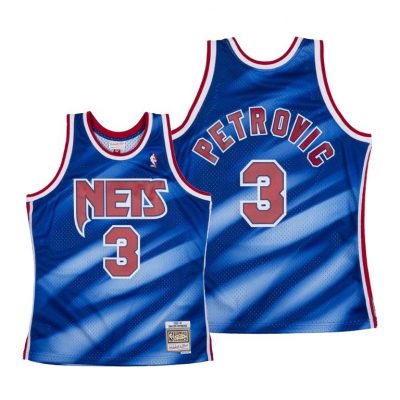 Men New Jersey Nets Drazen Petrovic Hardwood Classics 90-91 Blue Rare Jersey