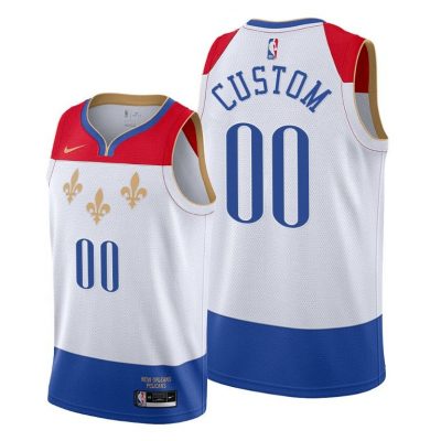 Men New Orleans Pelicans #00 Custom White 2020-21 City Edition Jersey fleur-de-lis