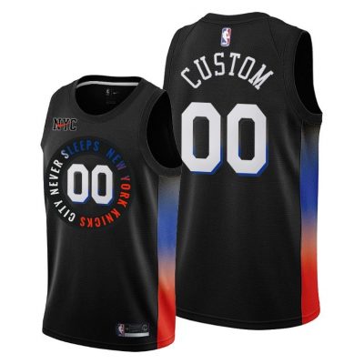 Men New York Knicks #00 Custom Black 2020-21 City Edition Jersey