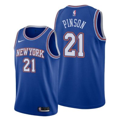 Men New York Knicks #21 Theo Pinson Blue 2020-21 Statement Jersey