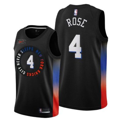 Men New York Knicks #4 Derrick Rose Black 2020-21 City Edition Jersey