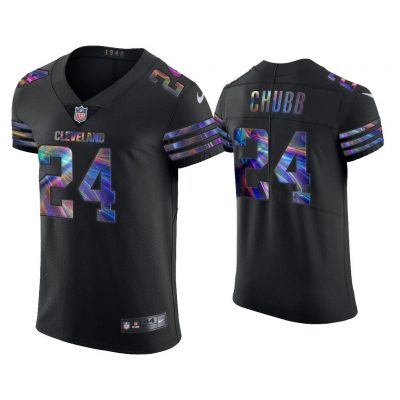 Men Nick Chubb Cleveland Browns Black Golden Edition Holographic Jersey