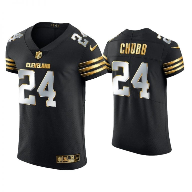 Men Nick Chubb Cleveland Browns Black Golden Edition Vapor Elite Jersey