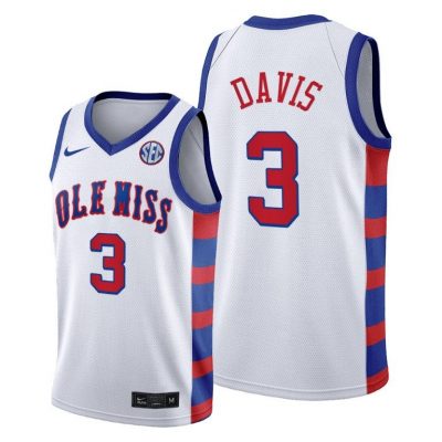 Men Ole Miss Rebels Terence Davis #3 White 20th Anniversary Jersey