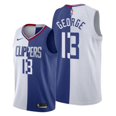 Men Paul George Los Angeles Clippers #13 White Blue Split Two-toned Jersey