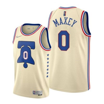 Men Philadelphia 76ers #0 Tyrese Maxey Cream 2020-21 Earned Edition Jersey