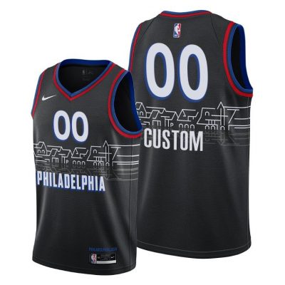 Men Philadelphia 76ers #00 Custom Black 2020-21 City Edition Jersey Boathouse Row