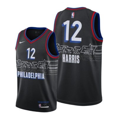 Men Philadelphia 76ers #12 Tobias Harris Black 2020-21 City Edition Jersey Boathouse Row