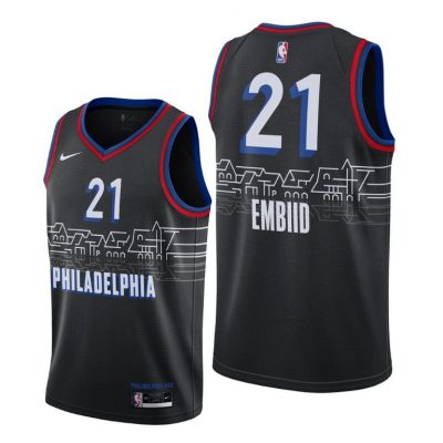 Men Philadelphia 76ers #21 Joel Embiid Black 2020-21 City Edition Jersey Boathouse Row