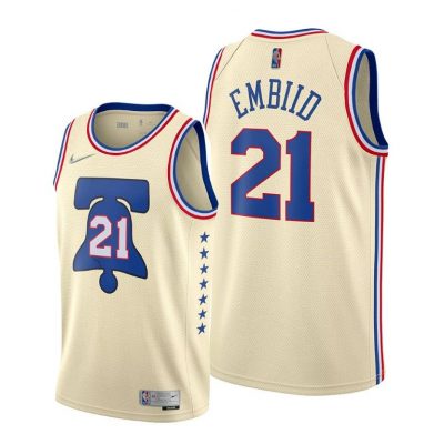 Men Philadelphia 76ers #21 Joel Embiid Cream 2020-21 Earned Edition Jersey