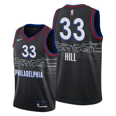 Men Philadelphia 76ers #33 George Hill Black 2021 City Edition Jersey Swingman