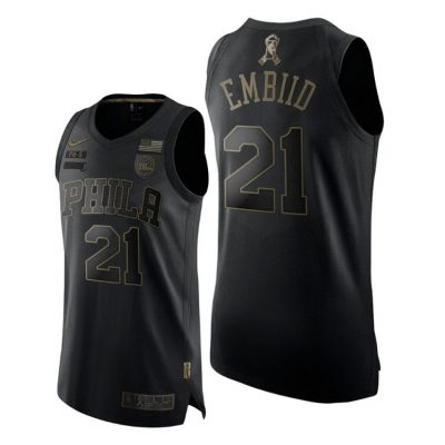 Men Philadelphia 76ers Joel Embiid 2020 Salute To Service Black Jersey