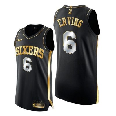 Men Philadelphia 76ers Julius Erving Golden Edition 3X Champs Black Jersey