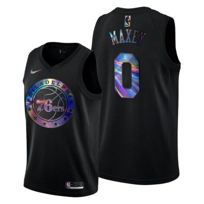 Men Philadelphia 76ers Tyrese Maxey Iridescent Holographic Black Limited Edition Jersey