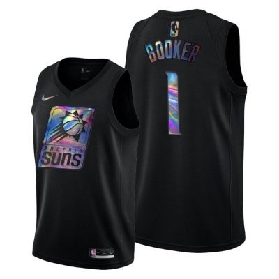 Men Phoenix Suns Devin Booker Iridescent Holographic Black Limited Edition Jersey