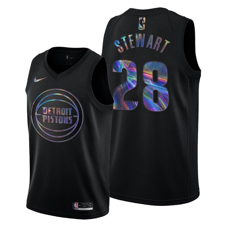 Men Pistons Isaiah Stewart #28 Iridescent Holographic Black Jersey