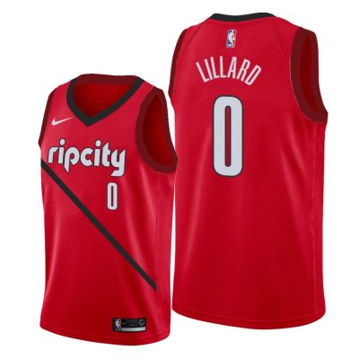 Men Portland Trail Blazers Red Damian Lillard #0 Earned Edition Jersey
