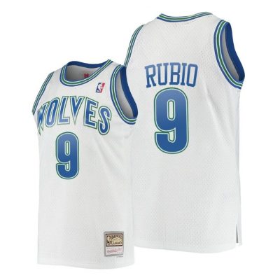 Men Ricky Rubio #9 Timberwolves Hardwood Classics White Jersey