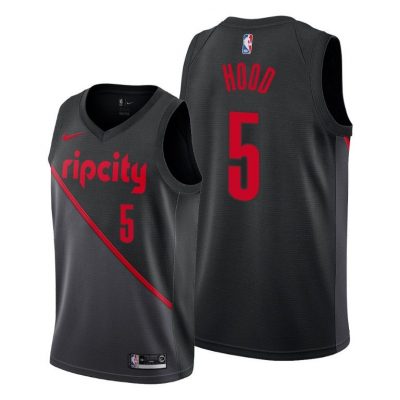 Men Rodney Hood Swingman #5 Blazers Black City Jersey