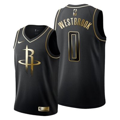 Men Russell Westbrook #0 Houston Rockets Golden Edition Black Jersey