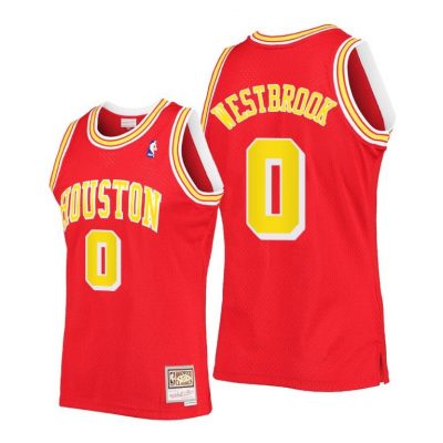 Men Russell Westbrook #0 Rockets Hardwood Classics Red Jersey